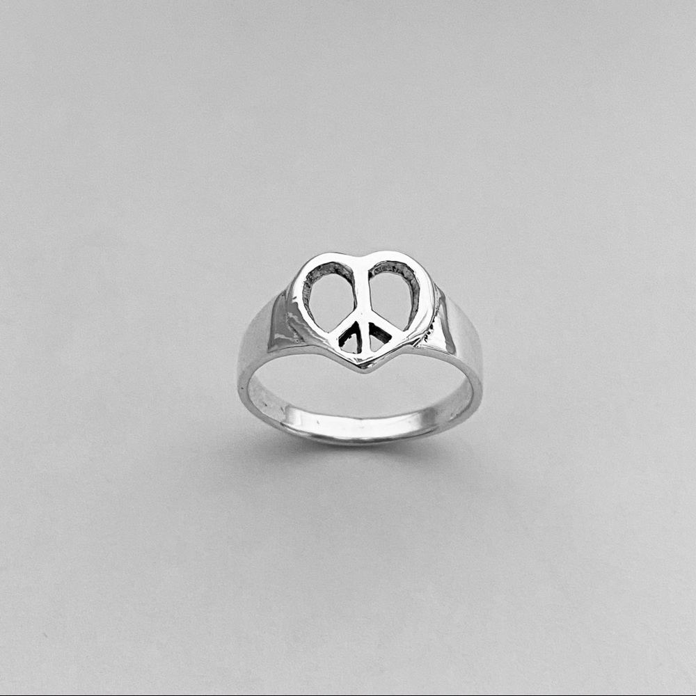 Sterling Silver Large Heart Peace Sign Ring
